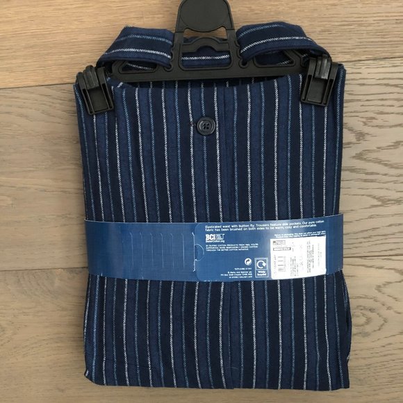 M&S Marks and Spencer 2 Pce 100% Brushed Cotton Striped Pajama Set Blue Sz L NWT - Picture 2 of 9